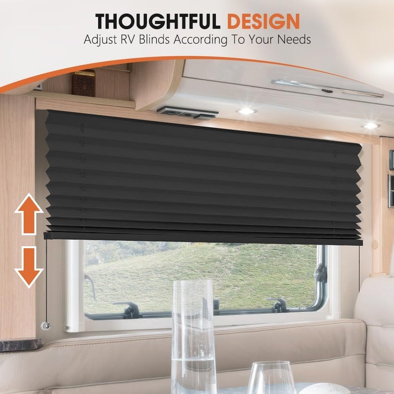 SEEYE RV Blinds, Blackout RV Curtains for Camper Window 17'' W * 24'' L RV Pleated Shades Camper Blinds with Aluminum Foil, RV Accessories Window Coverings for Travel Trailer Window Shade, Black - Image 4